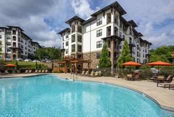 Resort inspired pool and seating at 4700 colonnade apartments in birmingham, al